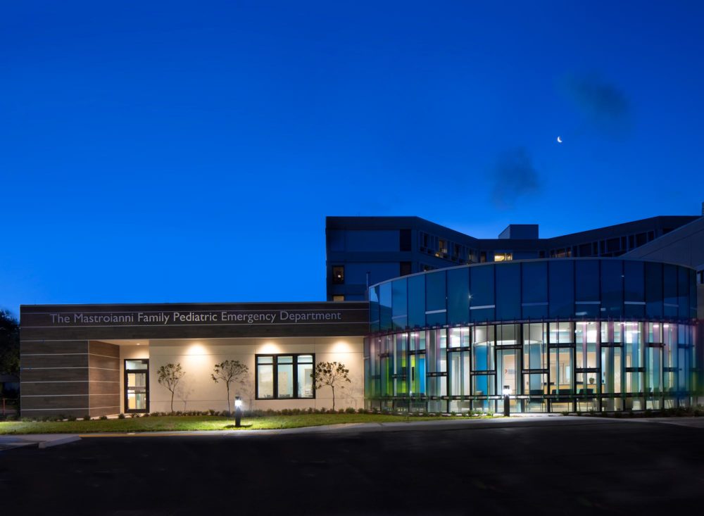 The Mastroianni Family Pediatric Emergency Department after dark