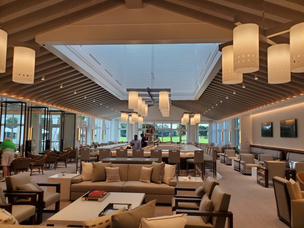 Decorative pendant lighting inside a bar at High Ridge Country Club