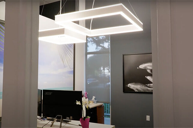 Decorative lighting at Lighting Dynamics Inc.'s remodeled office
