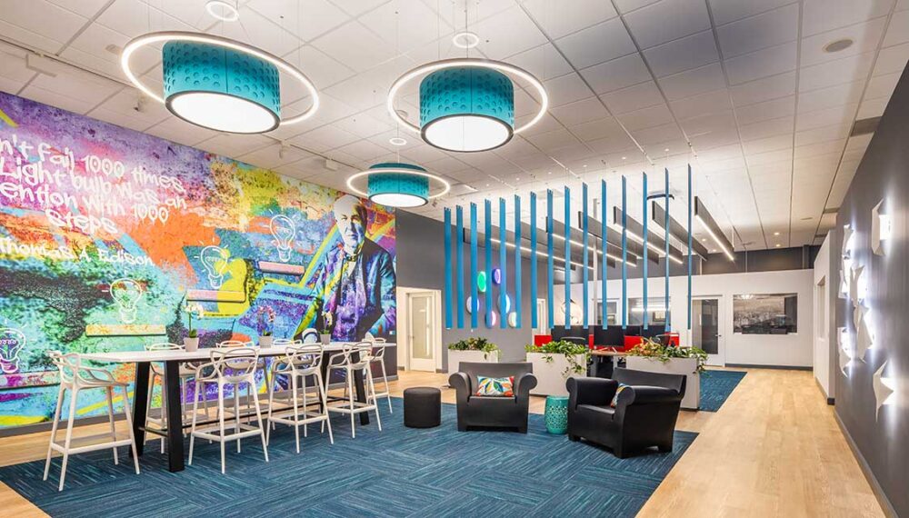 Decorative lighting at Lighting Dynamics Inc.'s remodeled office