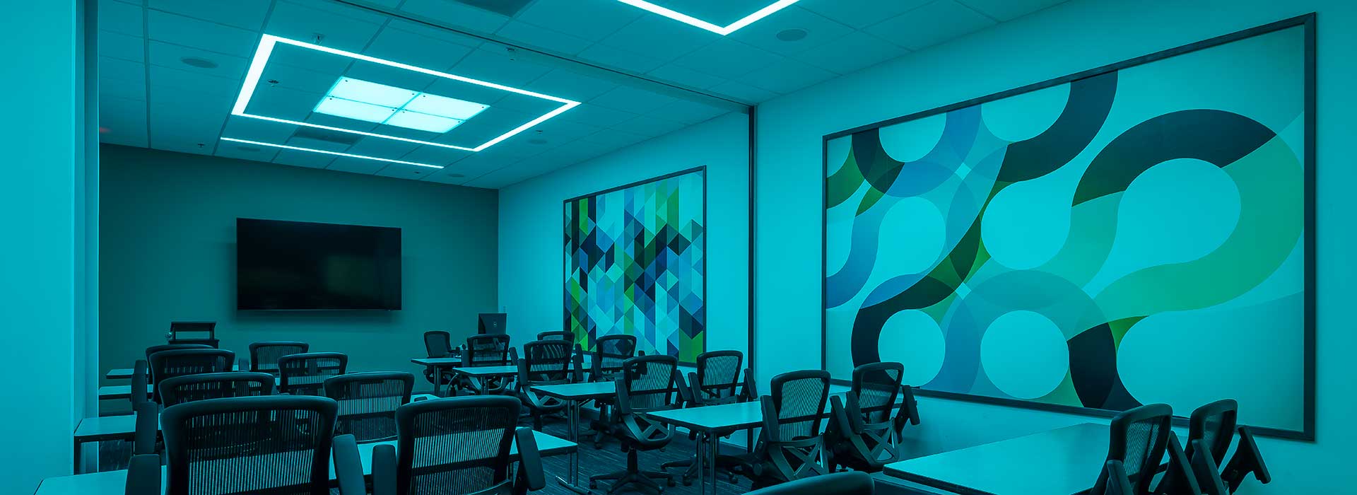 Recessed linear lighting in LDI's remodeled office
